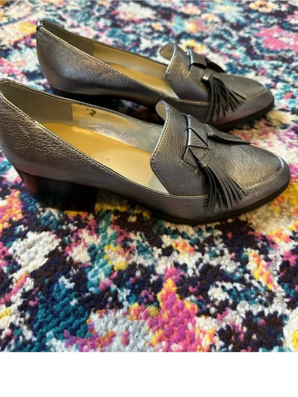 Marc Fisher Phylicia Vegan Pebble Leather Tassel Heeled Loafer New Womens 7
